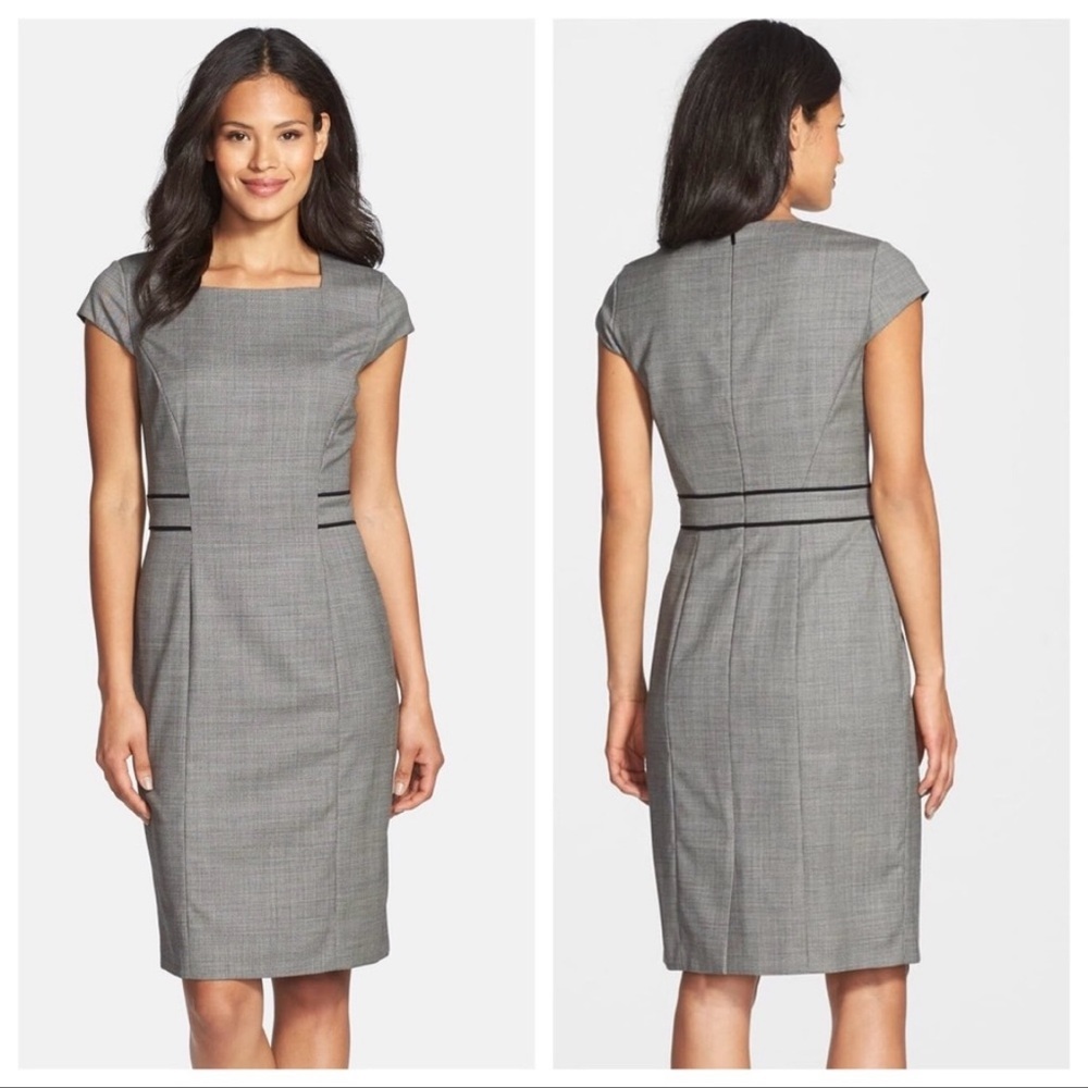 Hugo Boss Dalusa Gray Plaid Sheath Dress Virgin Wool Blend 4 Old Money Preppy